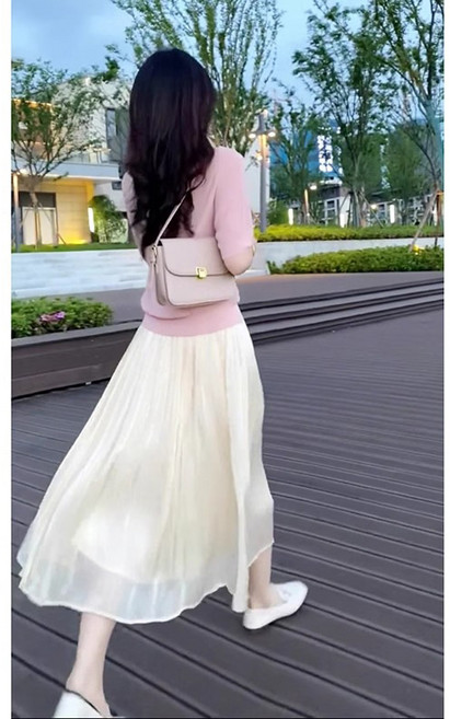 여성용 하프 스커트 2026년 봄/가을 하이웨이스트 요정 스타일 슬림핏 힙 커버 드레이프 쉬폰 스커트 A라인 스커트