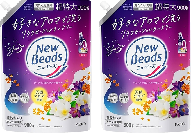 Kao 花王 New Beads 植萃香氛洗衣精 補充包 茉莉麝香, 900g, 2包