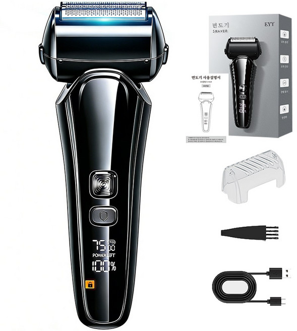 EYY 전기면도기 3중날 3D모션 생활방수 선물용 왕복식 남자 전동 면도기 건습식 겸용 V-919, 블랙, 1개