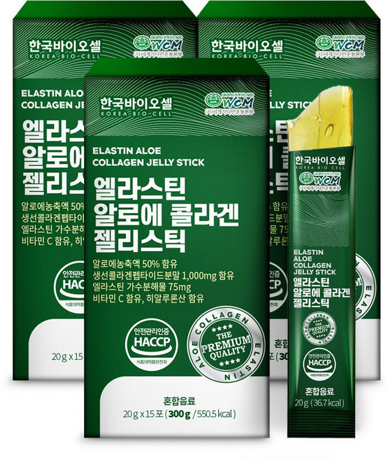 한국바이오셀 엘라스틴 알로에 콜라겐 젤리스틱, 300g, 3개