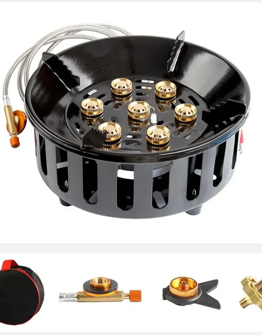 19800W 7 코어 캠핑 스토브 고전력 강한 화재 휴대용 관광 가스 버너 방풍 전자 점화 장비, 19800와트, 01 19800W, 1개