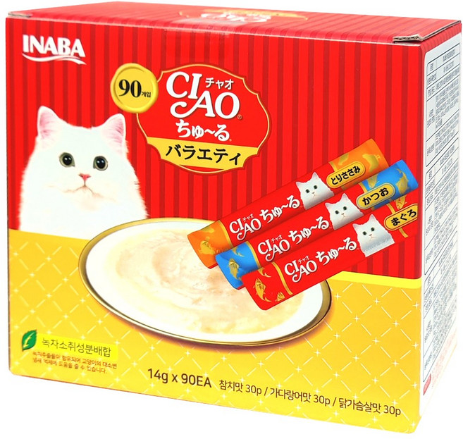 이나바 챠오츄르 짜먹는 고양이간식, 혼합맛(참치/가다랑어/닭가슴살), 14g, 180개