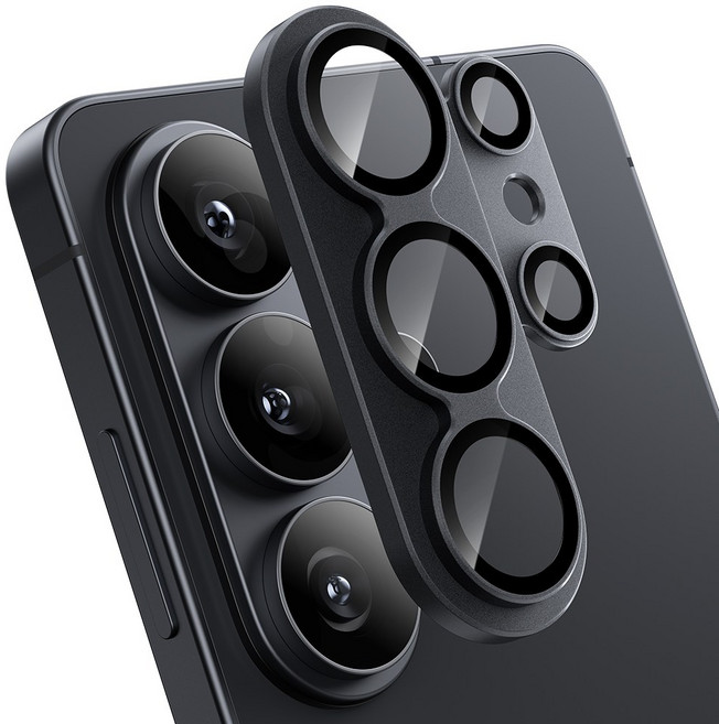 hoerrye 빛번짐 차단 풀커버 휴대폰 카메라 렌즈 프레임 강화유리 보호필름 블랙, 1개