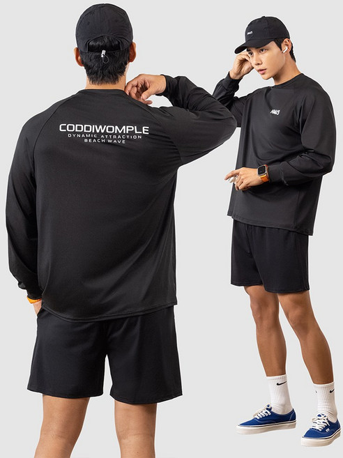 남자 루즈핏 래쉬가드 상의 + 보드숏 반바지 하의 수영복 비치웨어 세트