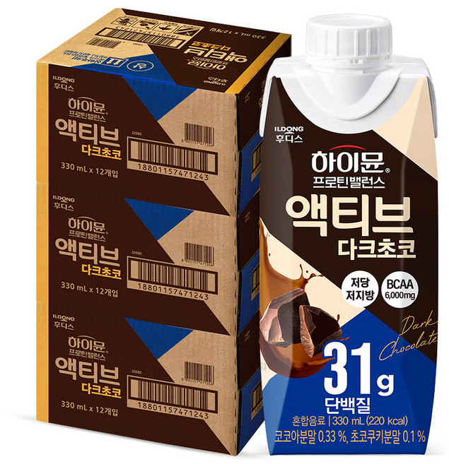 하이뮨 프로틴 밸런스 액티브 다크초코, 330ml, 36개