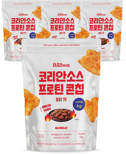 발보아 저당 코리안소스 프로틴 콘칩 불닭맛, 4개, 40g