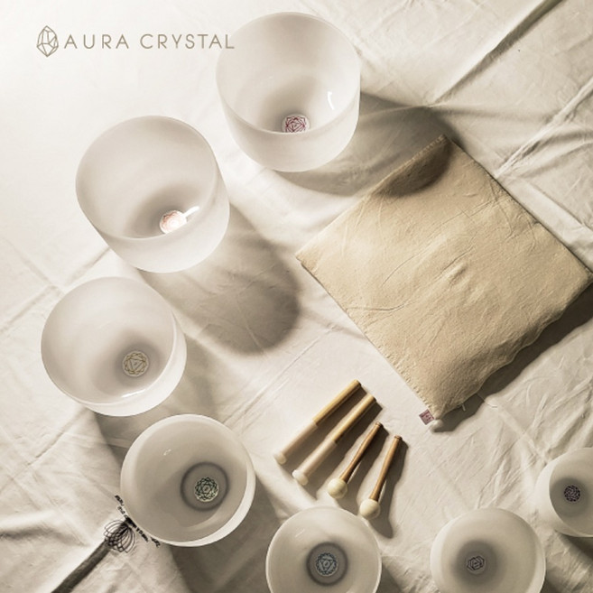 크리스탈 싱잉볼 7차크라 스몰(6-11인치) 연주용 세트 (가방포함/불투명) 오라크리스탈, 1개