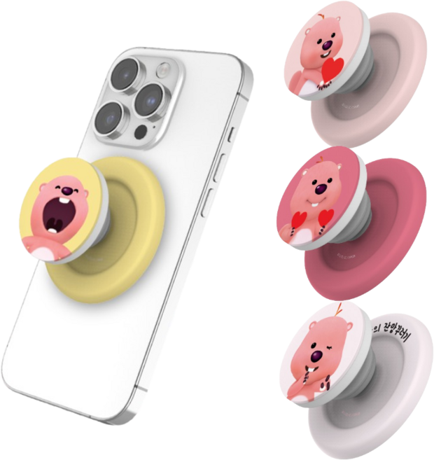 키즈폰 AT-M130 잔망루피 하트하트 투하트 맥세이프 스마트톡 그립 톡거치대+투명 케이스