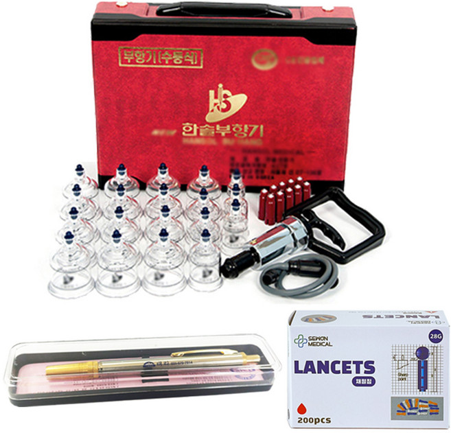 한솔부항기 19p + 스테인레스 사혈기 + 1회용 수동란셋 랜덤 발송 200p, 3세트