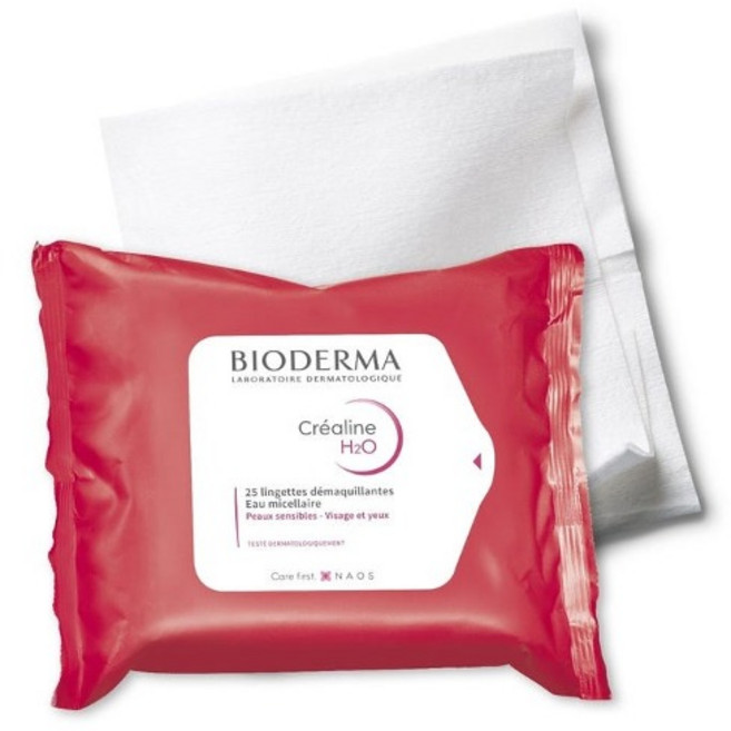 [프랑스약국화장품직배송] 바이오더마 크레알린 H2O 민감피부 클렌징 메이크업 리무버 티슈 25매X2, 1개