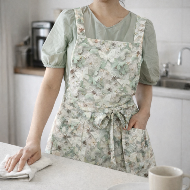 슬픽 어린이집 미용실 주방 여자 예쁜 카페 앞치마, 1개, 그린