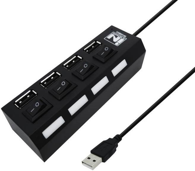 인네트 IN-U4BKA USB2.0 4포트 개별전원 LED 허브 (무전원) 블랙, 1개
