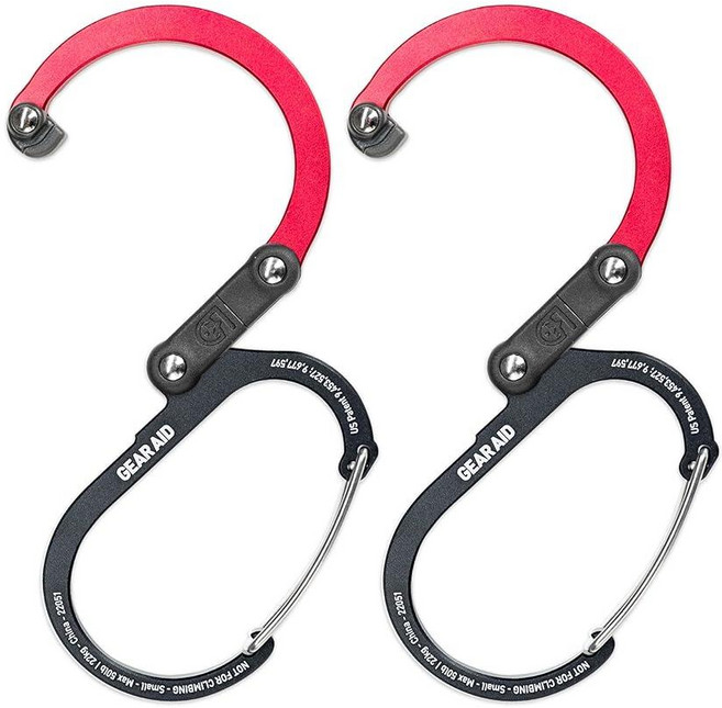 GEAR AID HEROCLIP 카라비너 클립 및 후크 (스몰) 지갑 유모차 백팩용 블랙 앤 블루 1팩138547, 2 Pack, Black & Red