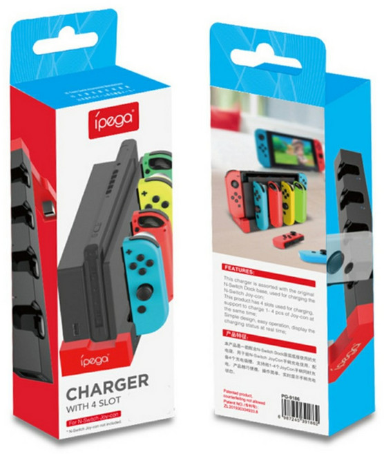 dobe ipega Switch Joycon 雙手把充電座 握把 底座 周邊配件, 1個, switch1代JC充電座-黑紅配色