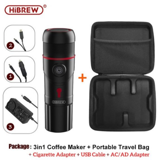 HiBREW-자동차 및 가정용 휴대용 커피 머신 DC12V 프레소 커피 메이커 넥스프레소 돌체 포드 캡슐 커피 파우더 H4 에 적합, 2 adapter 1USB  BAG|CHINA|UK