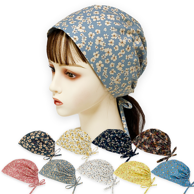 [일반형] 플라워두건 면 100% 면두건 봄가을두건 김수미두건 요리두건 주방용 위생모 메리다두건 두건모자 머리두건 여성두건 헤어 비니 항암두건