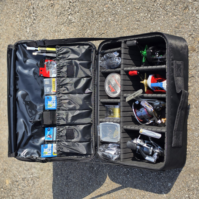 낚시 릴 케이스 다용도 칸막이 멀티 짬낚시 바다낚시 민물낚시 보조가방 낚시가방 낚시주머니, 블랙, 1개