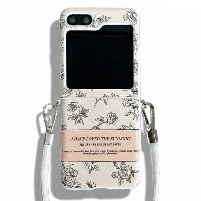 플라워 레터링 힌지 보호 가죽 스트랩 Z플립 케이스