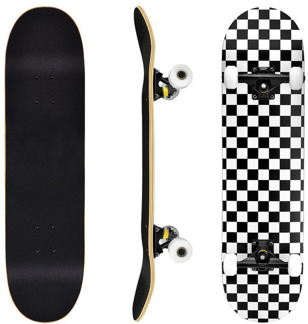 專業成人兒童滑板 四輪楓木板 初學者滑板 雙翹板 造型滑板, 專業車線輪-黑白格子, 1個