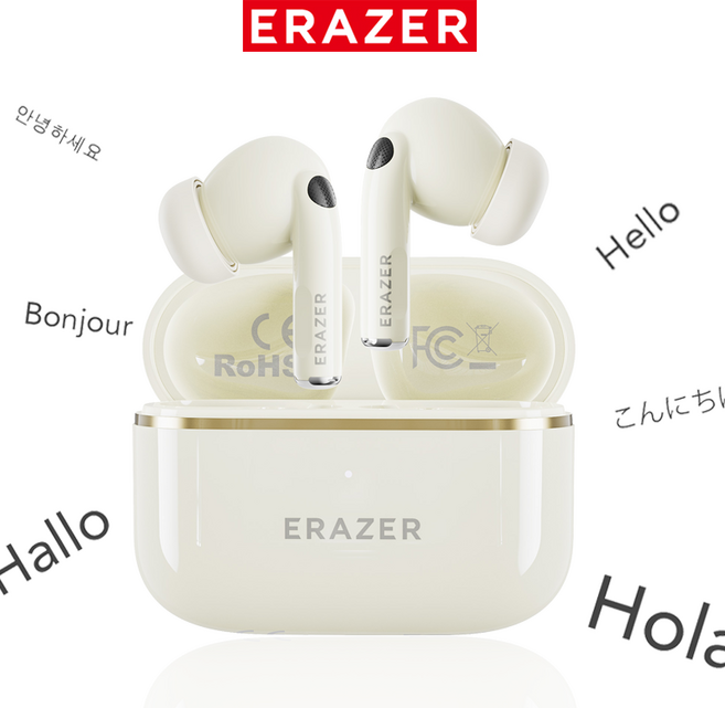 ERAZER XT89PRO TWS AI 블루투스 헤드셋 번역기 고화질 저지연 게임 헤드폰, 베이지, AI 버전