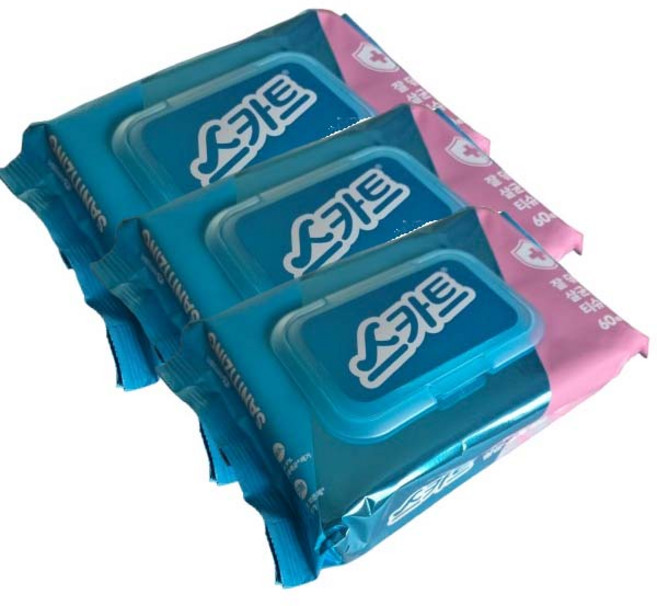 스카트 잘닦이는 살균 소독 티슈 60p, 3개