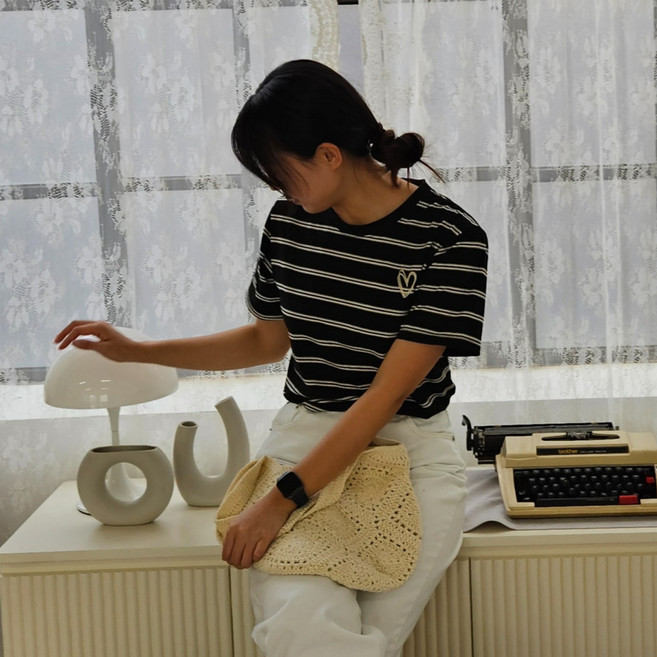 가치스토어 여성 여름 스트라이프 반팔티 루즈핏 데일리 티셔츠 기본티