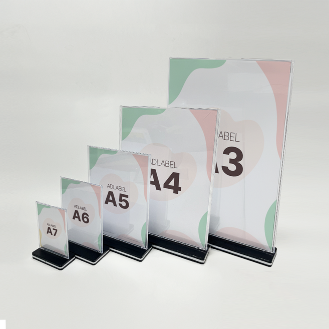 애드라벨 아크릴 액자 메뉴판 나무 우드 스탠드 POP꽂이 쇼케이스, T형세로-블랙, A5, 1개