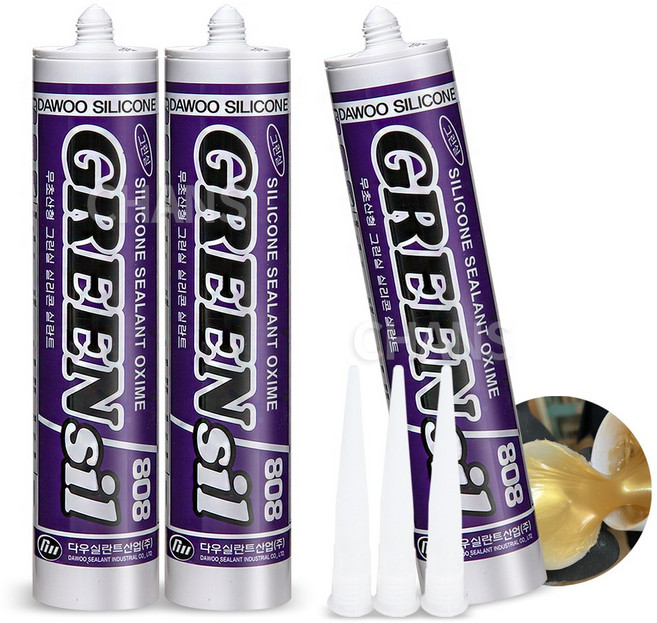 무초산 실리콘 금색 3개 세트(노즐포함) 창호 창틀 유리 알루미늄 접착 실란트, 무초산실리콘 금색(3개), 1세트