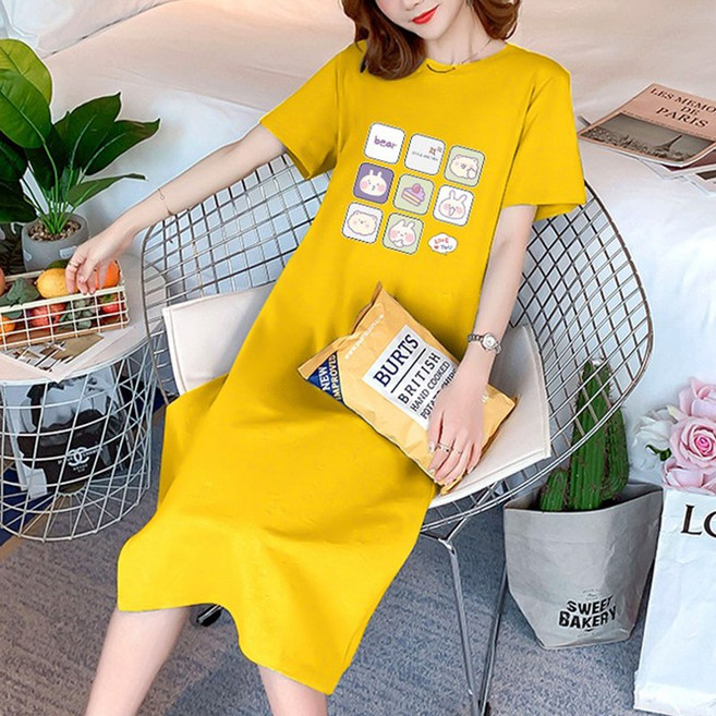 스타일아유 여성용 빅사이즈 옆트임 찰랑 롱티셔츠 캐쥬얼 홈웨어 라운드 반팔원피스 OP400A