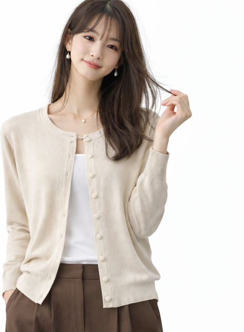 산다미로 간절기 베이직 라운드 부드러운 긴팔 니트 가디건 빅사이즈