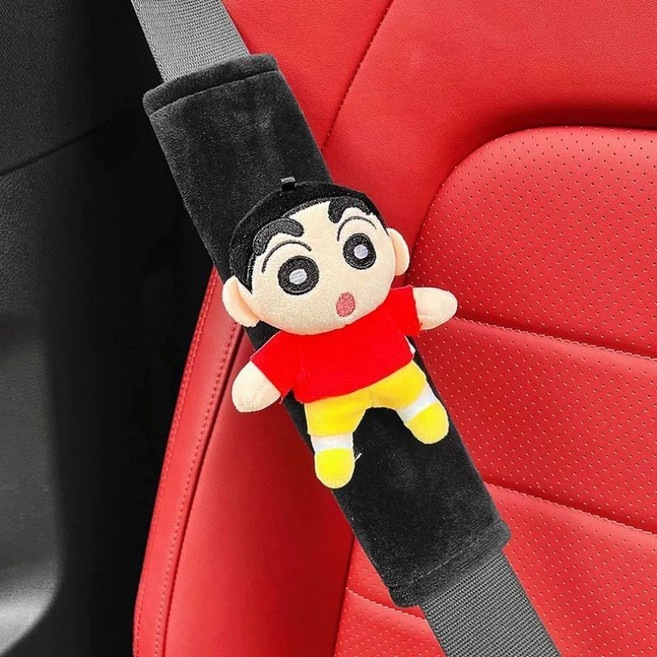 짱구 차량용 안전벨트 보호대 귀여운 캐릭터 의류보호 커버, 레드