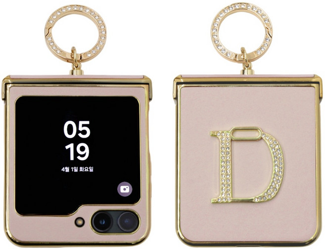 제루크 갤럭시 Z플립 3 4 5 6 7 지플립 힌지보호 핑거링 D로고 골드큐빅 케이스 호환