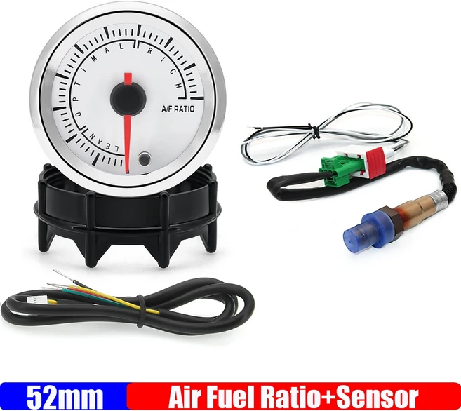 협대역 O2 산소 센서 장착 공기 연료비 게이지 0258006028 7 색 백라이트 레이싱 가솔린 자동차 12V 52mm, 03 Gauge and Sensor