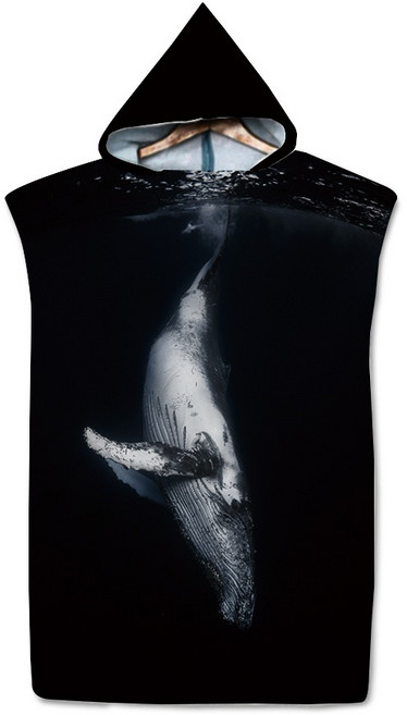 親子速乾吸水連帽浴袍 浴巾衣 沙灘巾 沙灘衣 游泳浴巾 包頭巾, 1個, 鯨魚-22,兒童款