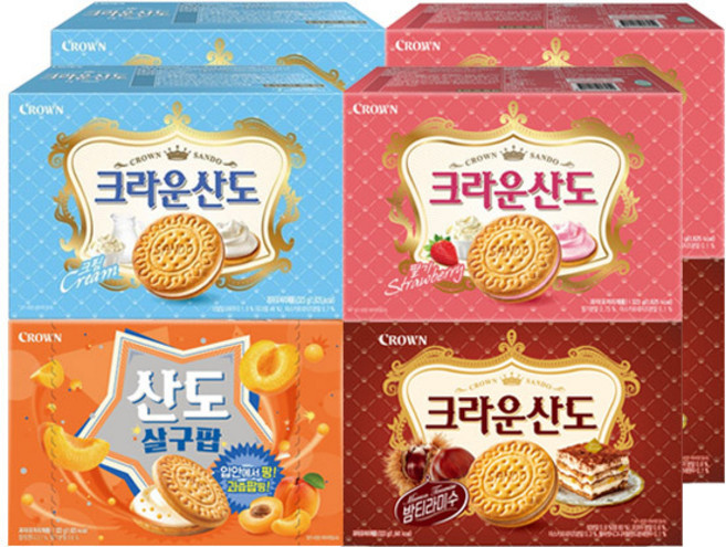 크라운 산도살구팝323g+딸기323g+크림323g+밤티라미수323g, 1세트, 각2개(총8개)
