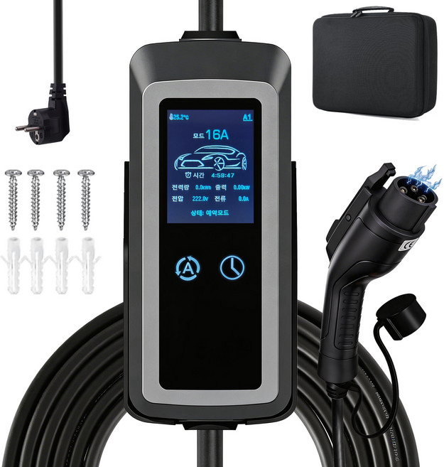 전기차 충전기 가정용 휴대용 완속 충전케이블 4단계 충전 모드+시간예약 비상용 220V, 5m, 1개