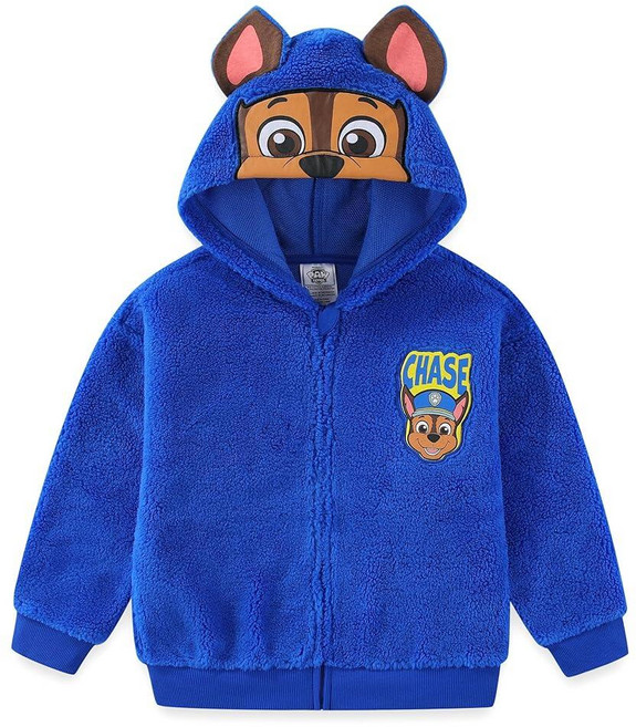 Paw Patrol Nickelodeon Chase 남아용 집업 셰르파 후드 귀 포함 유아 및 큰 아동용 블루. 161598