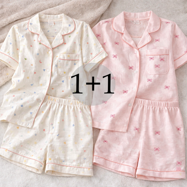 더그랜 주니어 여성 귀여운 패턴 반팔 상하복 잠옷 파자마 2종세트
