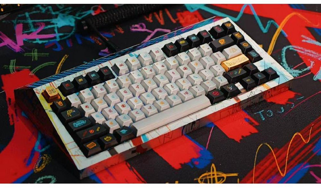 Angry Miao CYBERBOARD R4 고급 제한 무선 맞춤형 핫스왑 기계식 키보드, 84키, TTC 타이거 액시스, I. R4 그래피티 합금 키캡
