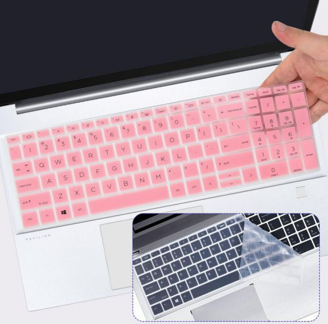 HP ProBook 450 455 G8 G9 G10 및 650 G8 Elitebook 655 ZBook Power 15.6\" 키보드 프로텍터용 2PCS 커버 스킨 점진적 퍼, Pink+Clear