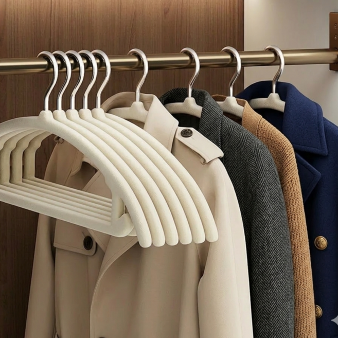 어깨 뿔 방지 옷걸이 논슬립 라운드형 회전형, 크림화이트, 20개
