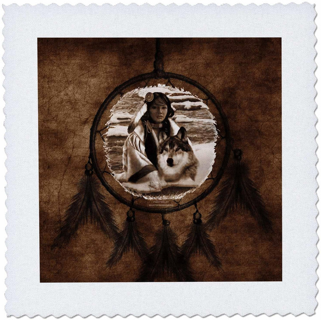 3dRose qs_52256_1 Martin Basmajia 3dRose qs_52256_1 Brown Native American Wolf Based on a Painting b, 1개