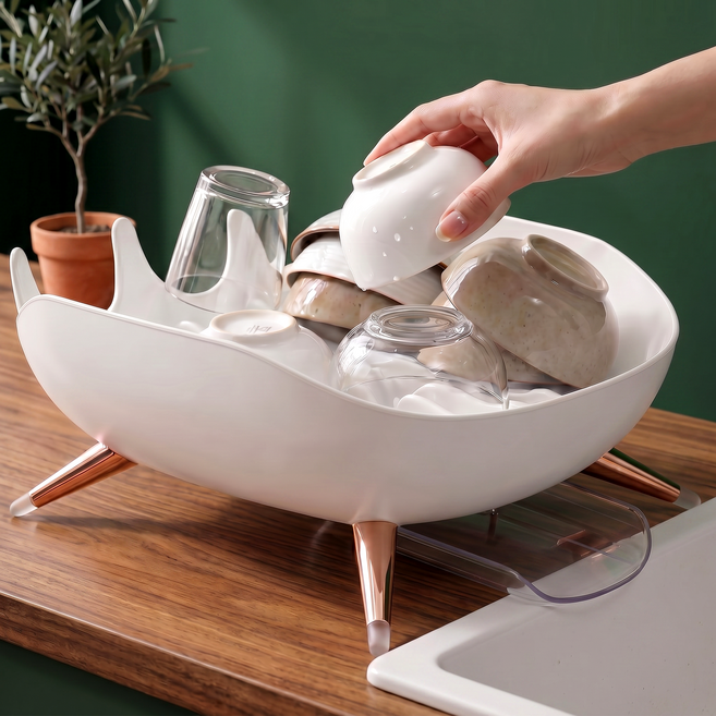 리빙스윗 물빠짐 커브 웨이브 식기건조대, 1개, 화이트, 1단