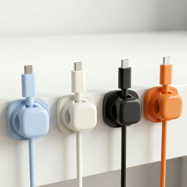 코어픽 360도 케이블 홀더 무타공 선정리 클립 전선 고정 책상용, 화이트, 6개