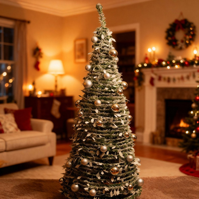 모아 크리스마스 트리 접이식 원터치 업다운 팝업 대형 전구 오너먼트 풀세트 180cm, 실버