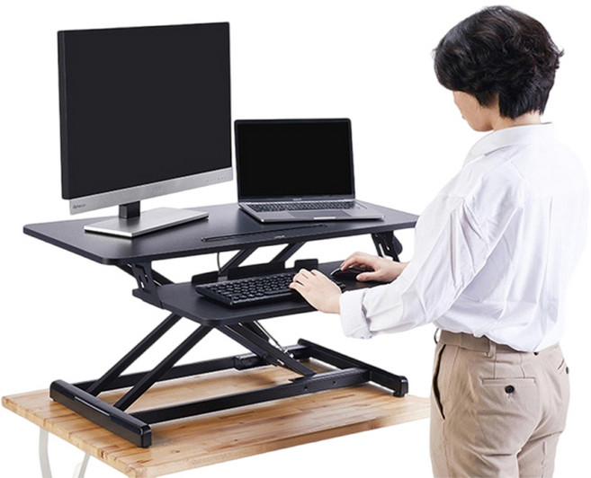 BIKASU 높이조절 스탠딩 모션데스크 서서일하는 컴퓨터 책상 테이블, 블랙