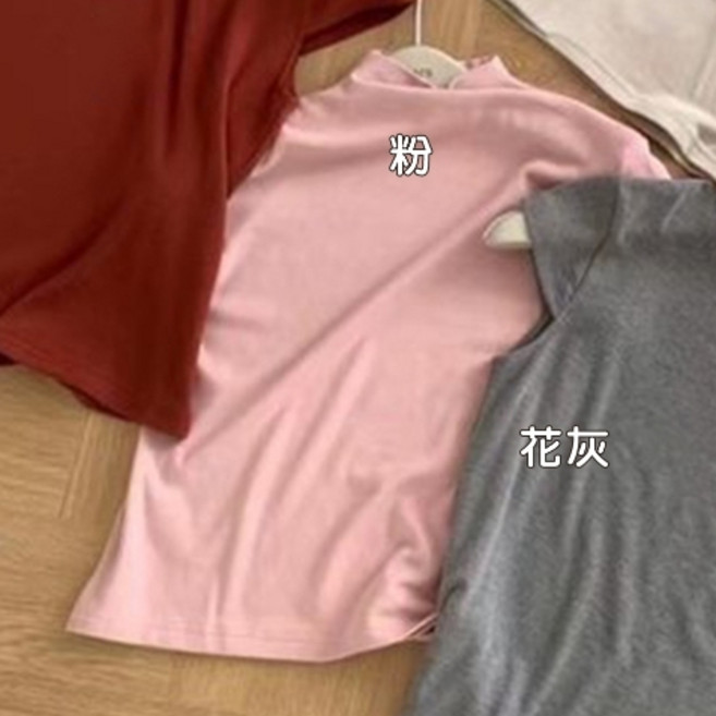 Fee 微立領小包袖彈性上衣 親膚高彈力短袖T恤 多色韓系女裝