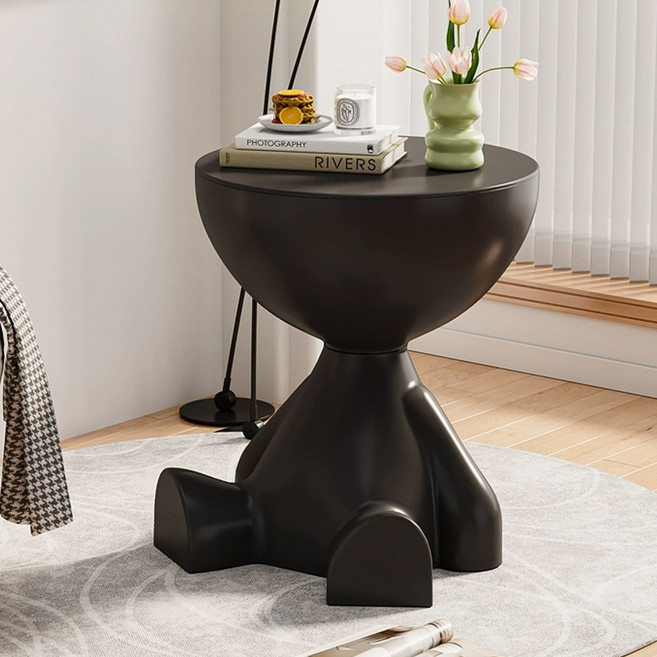 다용도 귀여운 조형 오브제 원형 사이드 테이블 거실쇼파 미니 커피테이블 협탁, 블랙