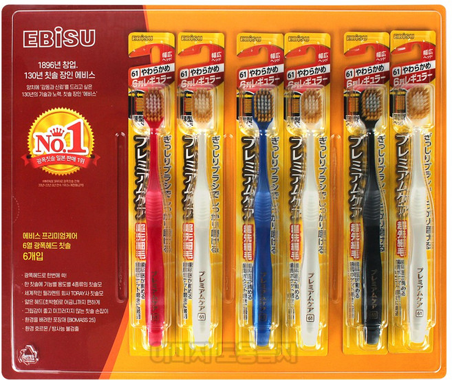 EBISU 프리미엄케어 61 부드러운모 미세모 칫솔 랜덤발송, 1개입, 6개