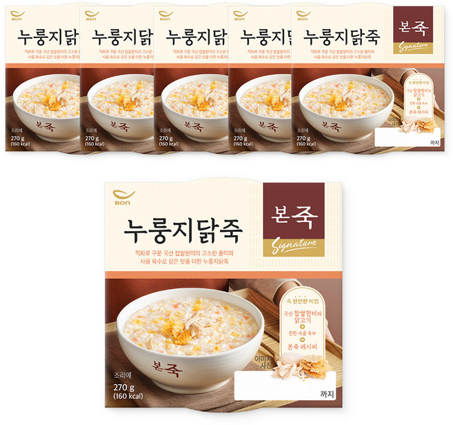 [본죽] 냉장 누룽지닭죽 270g 5+1컵, 6개